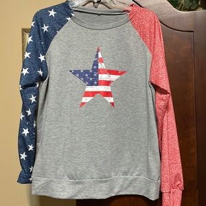 Women’s long sleeve USA shirt gray, red, blue nwot. Size xl